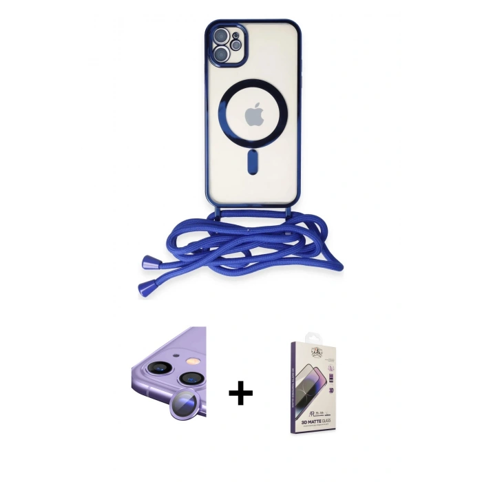 MARSİLYAN™- iPhone 11 Kılıf Eksen Özel Seri - Siyah Bilvis 3D Mat Cam Ekran Koruyucu + Raze Metal Kamera Lens - MR