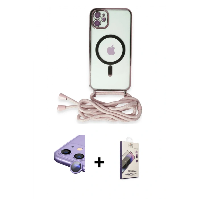 MARSİLYAN™- iPhone 11 Kılıf Eksen Özel Seri - Siyah Bilvis 3D Mat Cam Ekran Koruyucu + Raze Metal Kamera Lens - MR