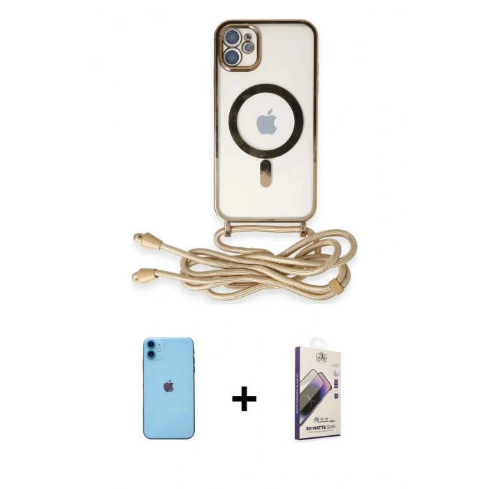 MARSİLYAN™- iPhone 11 Kılıf Eksen Özel Seri - Siyah Bilvis 3D Mat Cam Ekran Koruyucu + Neon Fosforlu Kamera Lens - MI