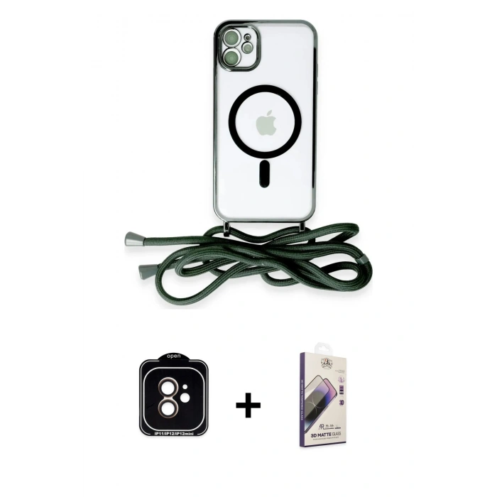 MARSİLYAN™- iPhone 11 Kılıf Eksen Özel Seri - Siyah Bilvis 3D Mat Cam Ekran Koruyucu + PVD Metal Kamera Lens - TU