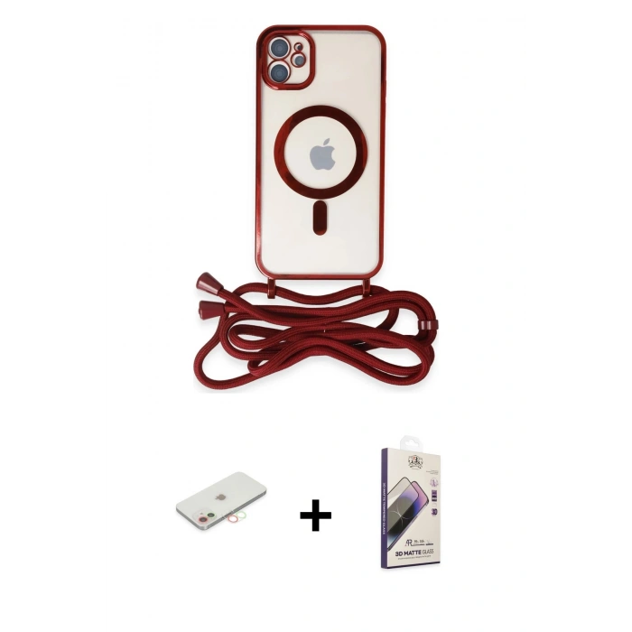 MARSİLYAN™- iPhone 11 Kılıf Eksen Özel Seri - Siyah Bilvis 3D Mat Cam Ekran Koruyucu + Renkli Kamera Lens Koruma Cam - YL