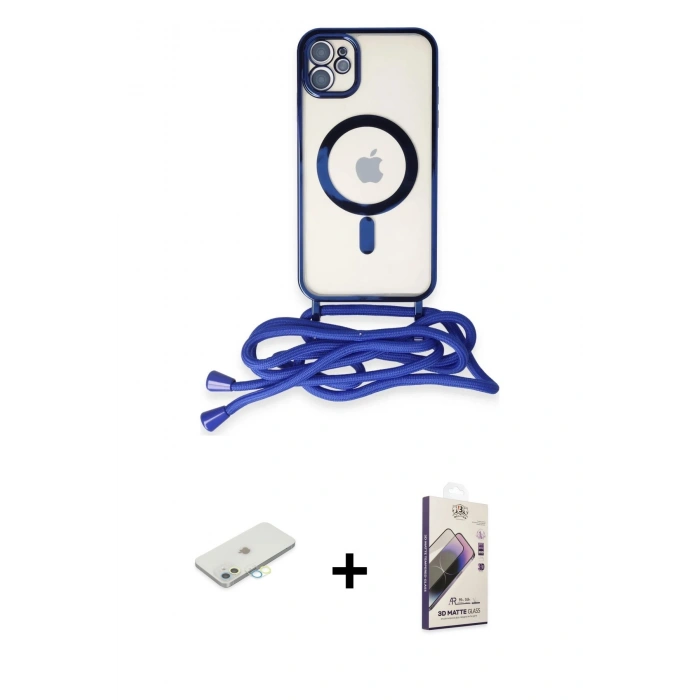 MARSİLYAN™- iPhone 11 Kılıf Eksen Özel Seri - Siyah Bilvis 3D Mat Cam Ekran Koruyucu + Sarı Renkli Kamera Lens Koruma Cam