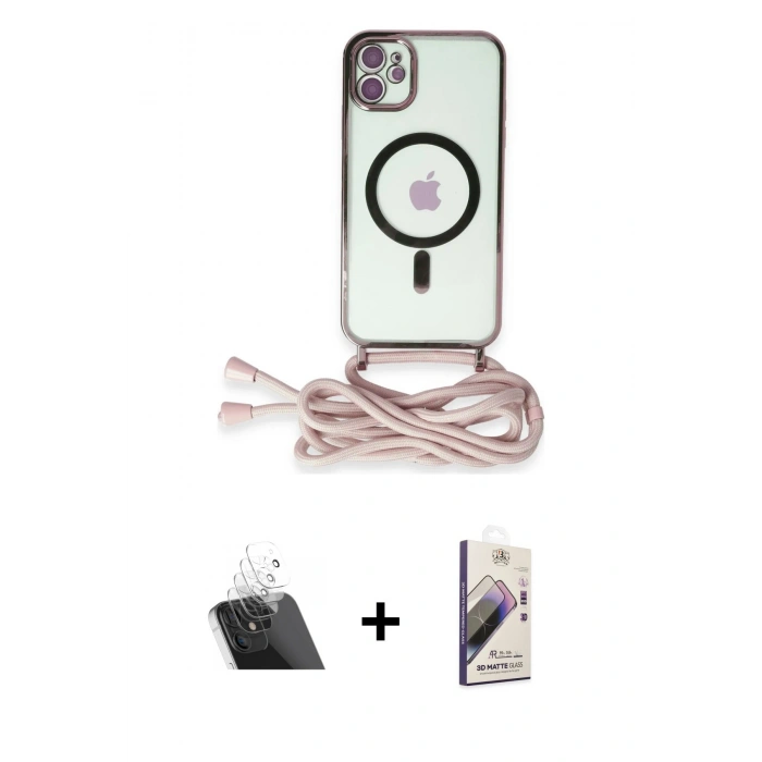 MARSİLYAN™- iPhone 11 Kılıf Eksen Özel Seri - Siyah Bilvis 3D Mat Cam Ekran Koruyucu + Şeffaf Kamera Lens Koruma Cam