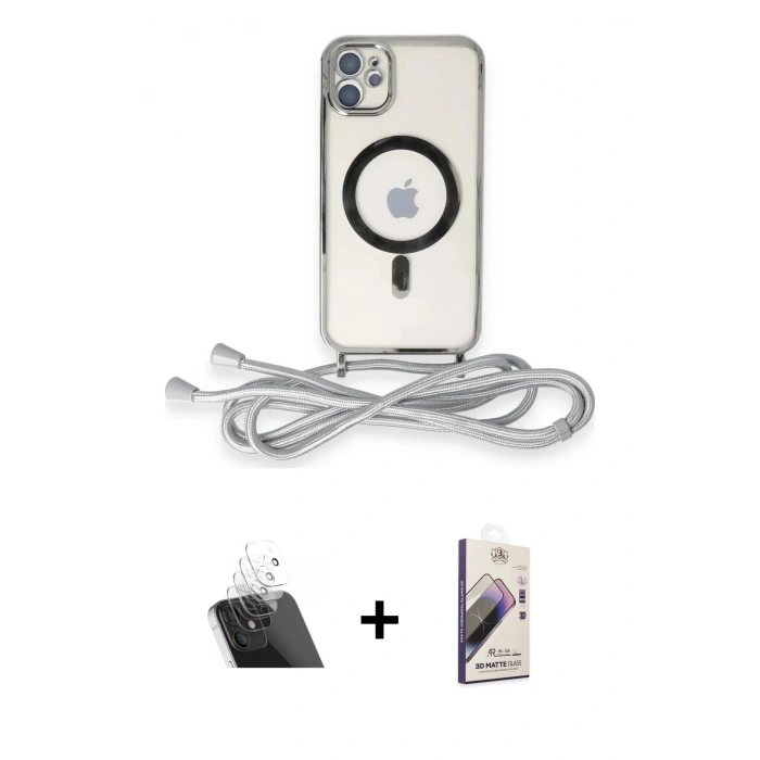 MARSİLYAN™- iPhone 11 Kılıf Eksen Özel Seri - Siyah Bilvis 3D Mat Cam Ekran Koruyucu + Şeffaf Kamera Lens Koruma Cam