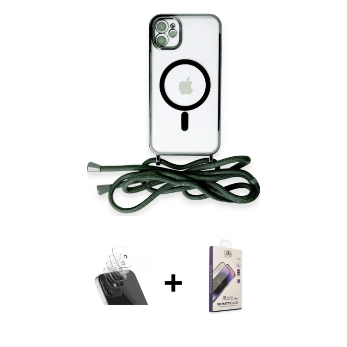 MARSİLYAN™- iPhone 11 Kılıf Eksen Özel Seri - Siyah Bilvis 3D Mat Cam Ekran Koruyucu + Şeffaf Kamera Lens Koruma Cam