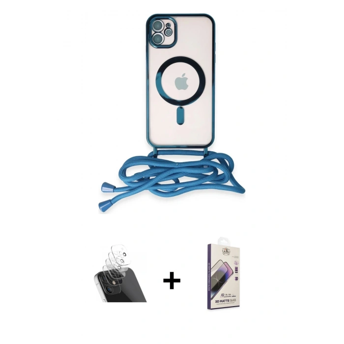 MARSİLYAN™- iPhone 11 Kılıf Eksen Özel Seri - Siyah Bilvis 3D Mat Cam Ekran Koruyucu + Şeffaf Kamera Lens Koruma Cam