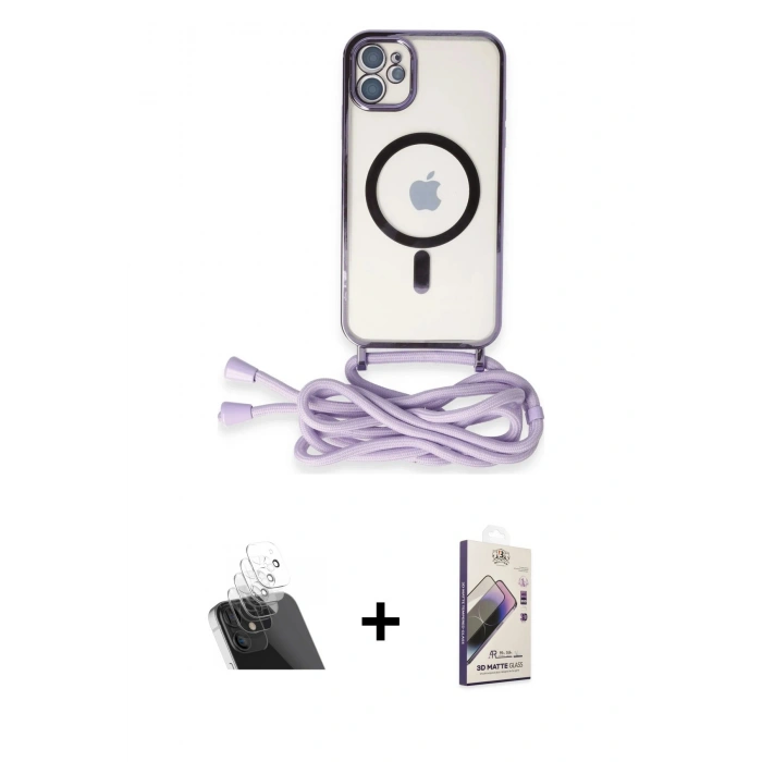 MARSİLYAN™- iPhone 11 Kılıf Eksen Özel Seri - Siyah Bilvis 3D Mat Cam Ekran Koruyucu + Şeffaf Kamera Lens Koruma Cam