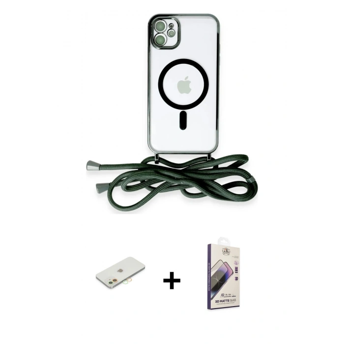 MARSİLYAN™- iPhone 11 Kılıf Eksen Özel Seri - Siyah Bilvis 3D Mat Cam Ekran Koruyucu + Renkli Kamera Lens Koruma Cam - TU