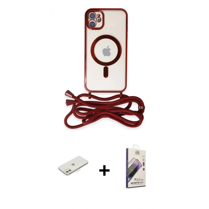 MARSİLYAN™- iPhone 11 Kılıf Eksen Özel Seri - Siyah Bilvis 3D Mat Cam Ekran Koruyucu + Renkli Kamera Lens Koruma Cam - TU