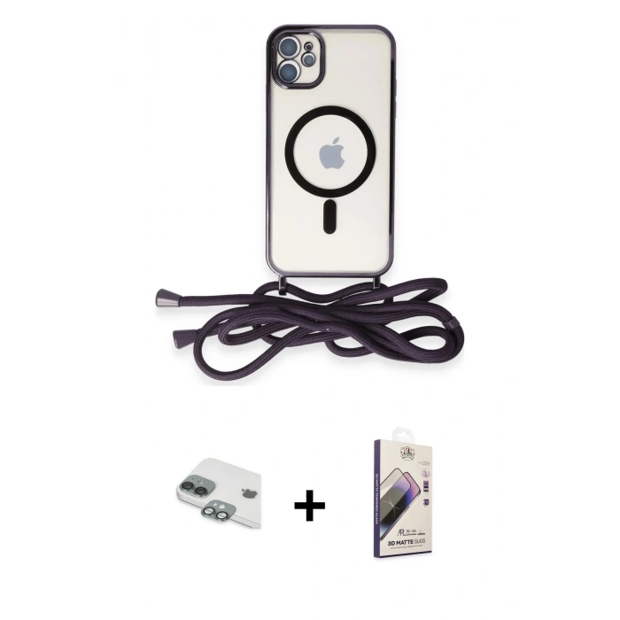 MARSİLYAN™- iPhone 11 Kılıf Eksen Özel Seri - Siyah Bilvis 3D Mat Cam Ekran Koruyucu + Pers Alüminyum Kamera Lens - YL