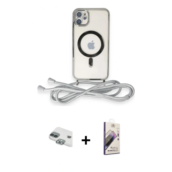 MARSİLYAN™- iPhone 11 Kılıf Eksen Özel Seri - Siyah Bilvis 3D Mat Cam Ekran Koruyucu + Pers Alüminyum Kamera Lens - YL