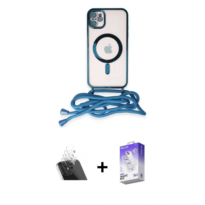 MARSİLYAN™- iPhone 11 Kılıf Eksen Özel Seri - Siyah Bilvis 5in1 3D Magic Cam Ekran Koruyucu + Kamera Lens Koruma Cam - SF