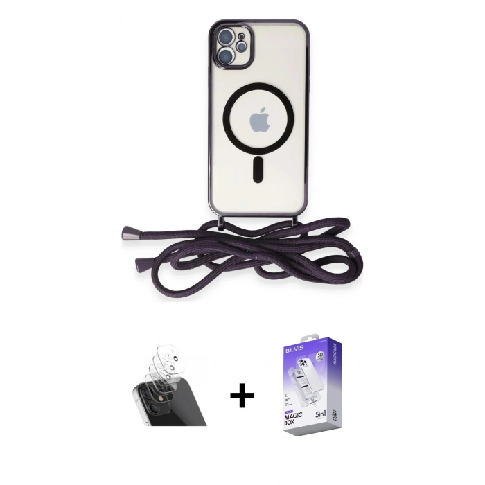 MARSİLYAN™- iPhone 11 Kılıf Eksen Özel Seri - Siyah Bilvis 5in1 3D Magic Cam Ekran Koruyucu + Kamera Lens Koruma Cam - SF