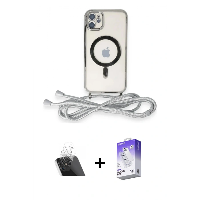 MARSİLYAN™- iPhone 11 Kılıf Eksen Özel Seri - Siyah Bilvis 5in1 3D Magic Cam Ekran Koruyucu + Kamera Lens Koruma Cam - SF