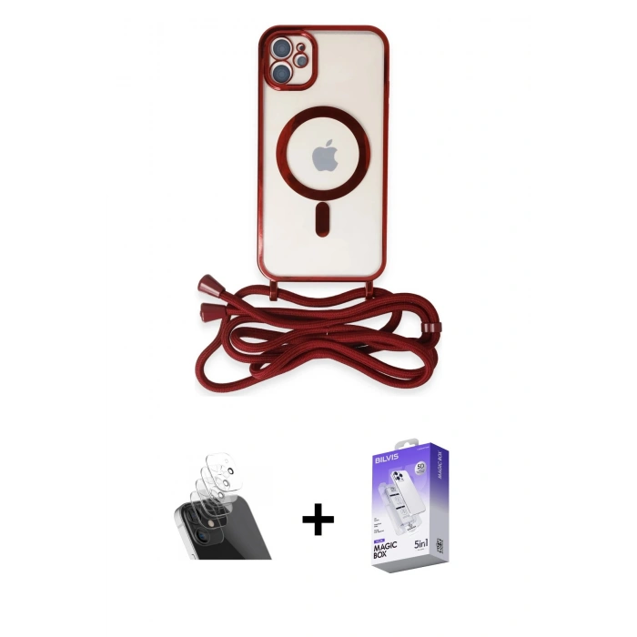 MARSİLYAN™- iPhone 11 Kılıf Eksen Özel Seri - Siyah Bilvis 5in1 3D Magic Cam Ekran Koruyucu + Kamera Lens Koruma Cam - SF