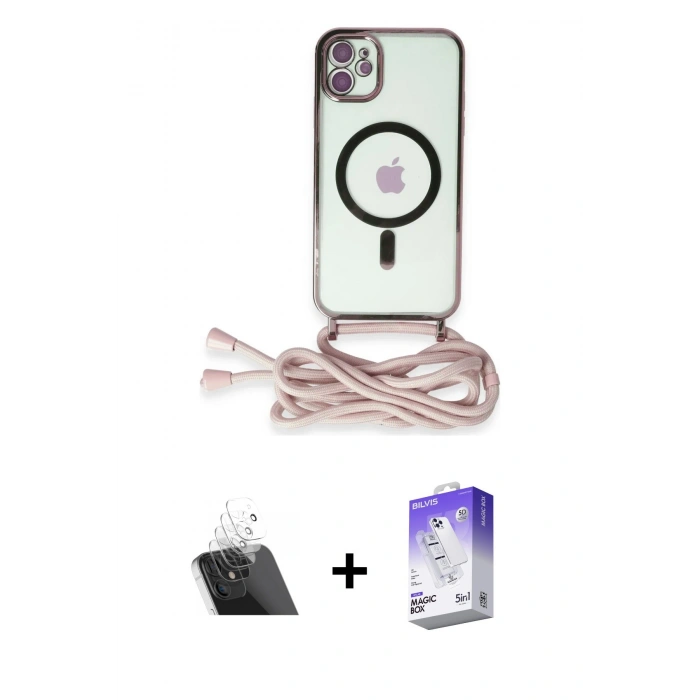 MARSİLYAN™- iPhone 11 Kılıf Eksen Özel Seri - Siyah Bilvis 5in1 3D Magic Cam Ekran Koruyucu + Kamera Lens Koruma Cam - SF