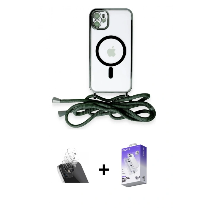 MARSİLYAN™- iPhone 11 Kılıf Eksen Özel Seri - Siyah Bilvis 5in1 3D Magic Cam Ekran Koruyucu + Kamera Lens Koruma Cam - SF