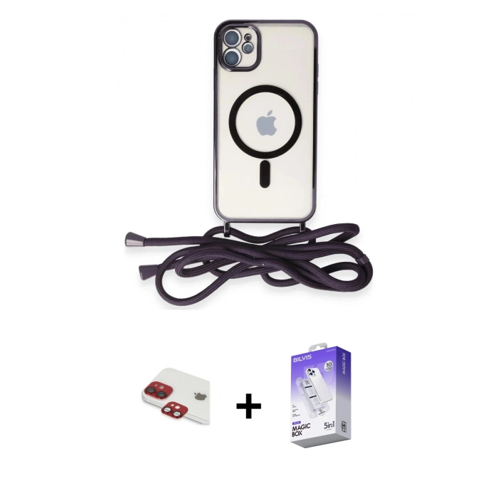 MARSİLYAN™- iPhone 11 Kılıf Eksen Özel Seri - Siyah Bilvis 5in1 3D Magic Cam Ekran Koruyucu + Pers Alüminyum Kamera Lens - KI