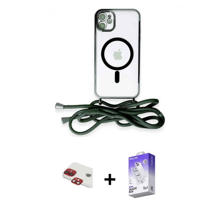 MARSİLYAN™- iPhone 11 Kılıf Eksen Özel Seri - Siyah Bilvis 5in1 3D Magic Cam Ekran Koruyucu + Pers Alüminyum Kamera Lens - KI