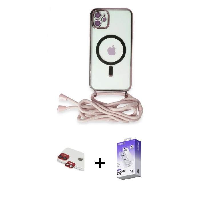 MARSİLYAN™- iPhone 11 Kılıf Eksen Özel Seri - Siyah Bilvis 5in1 3D Magic Cam Ekran Koruyucu + Pers Alüminyum Kamera Lens - KI