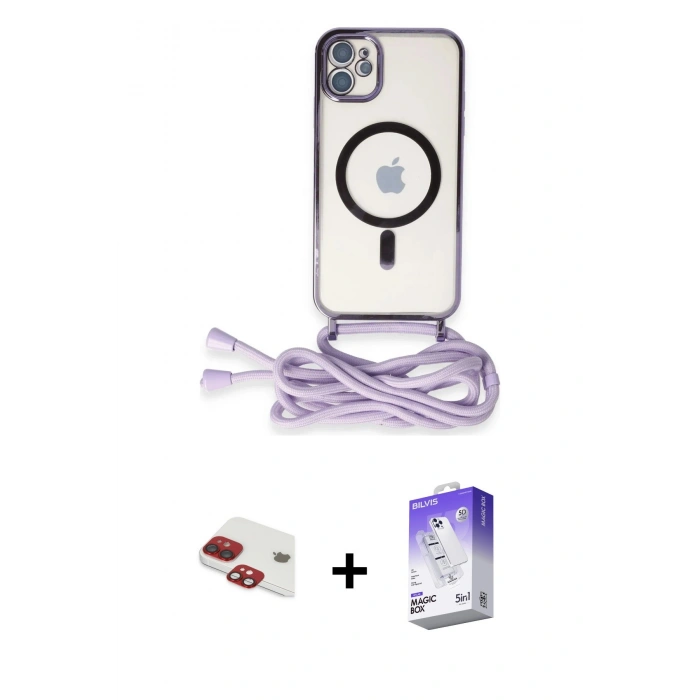 MARSİLYAN™- iPhone 11 Kılıf Eksen Özel Seri - Siyah Bilvis 5in1 3D Magic Cam Ekran Koruyucu + Pers Alüminyum Kamera Lens - KI