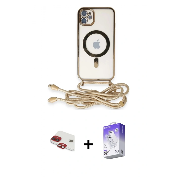 MARSİLYAN™- iPhone 11 Kılıf Eksen Özel Seri - Siyah Bilvis 5in1 3D Magic Cam Ekran Koruyucu + Pers Alüminyum Kamera Lens - KI