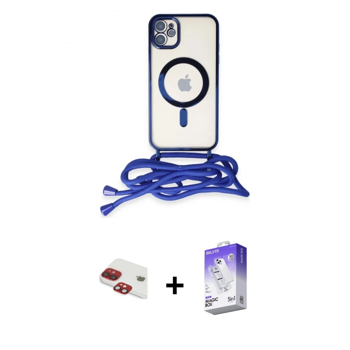 MARSİLYAN™- iPhone 11 Kılıf Eksen Özel Seri - Siyah Bilvis 5in1 3D Magic Cam Ekran Koruyucu + Pers Alüminyum Kamera Lens - KI