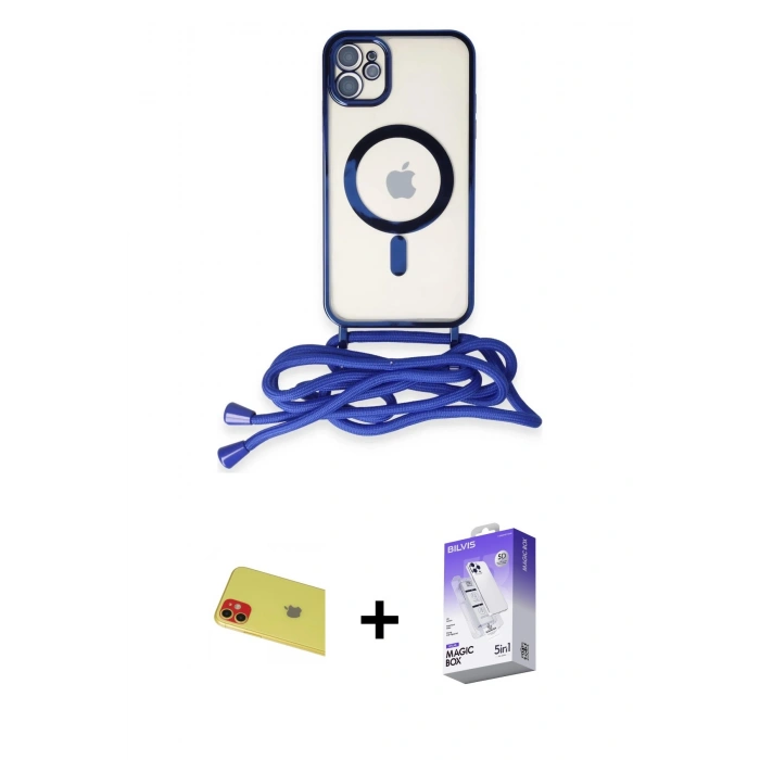 MARSİLYAN™- iPhone 11 Kılıf Eksen Özel Seri - Siyah Bilvis 5in1 3D Magic Cam Ekran Koruyucu + Rainbow Kamera Lens Koruma Cam - KI