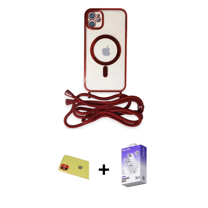 MARSİLYAN™- iPhone 11 Kılıf Eksen Özel Seri - Siyah Bilvis 5in1 3D Magic Cam Ekran Koruyucu + Rainbow Kamera Lens Koruma Cam - KI