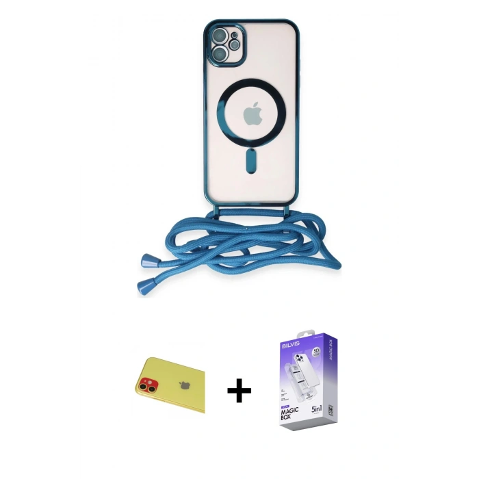 MARSİLYAN™- iPhone 11 Kılıf Eksen Özel Seri - Siyah Bilvis 5in1 3D Magic Cam Ekran Koruyucu + Rainbow Kamera Lens Koruma Cam - KI