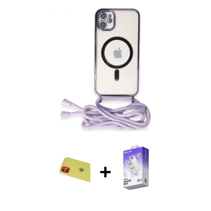 MARSİLYAN™- iPhone 11 Kılıf Eksen Özel Seri - Siyah Bilvis 5in1 3D Magic Cam Ekran Koruyucu + Rainbow Kamera Lens Koruma Cam - KI