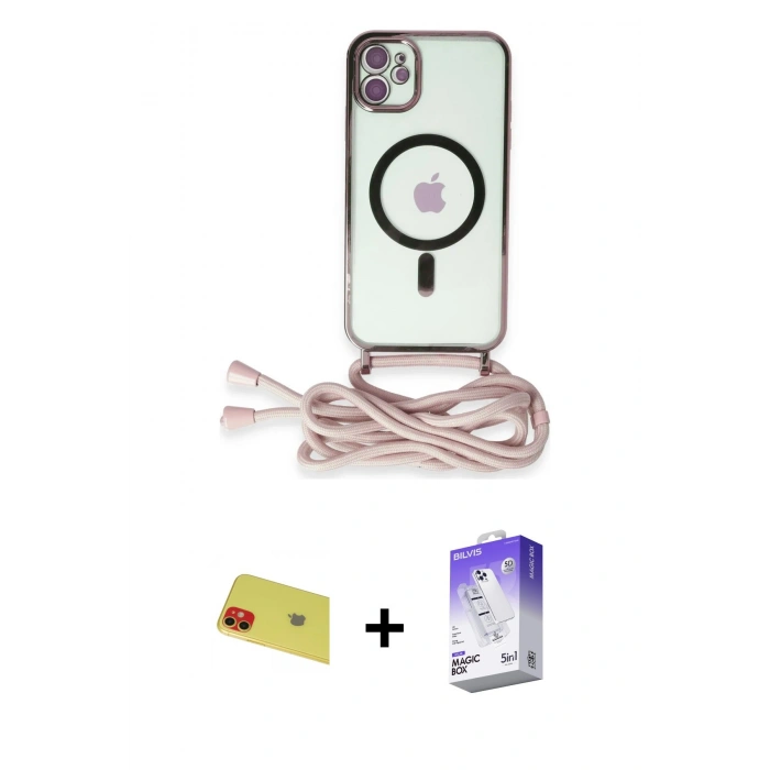 MARSİLYAN™- iPhone 11 Kılıf Eksen Özel Seri - Siyah Bilvis 5in1 3D Magic Cam Ekran Koruyucu + Rainbow Kamera Lens Koruma Cam - KI