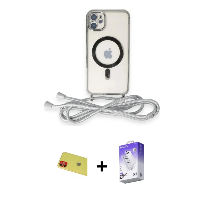 MARSİLYAN™- iPhone 11 Kılıf Eksen Özel Seri - Siyah Bilvis 5in1 3D Magic Cam Ekran Koruyucu + Rainbow Kamera Lens Koruma Cam - KI