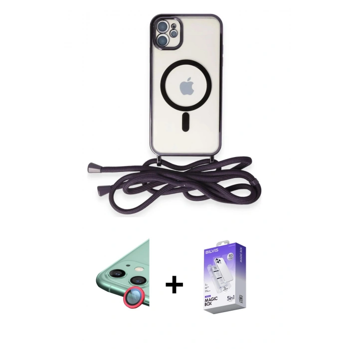 MARSİLYAN™- iPhone 11 Kılıf Eksen Özel Seri - Siyah Bilvis 5in1 3D Magic Cam Ekran Koruyucu + Raze Metal Kamera Lens - KI