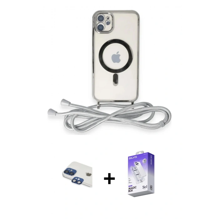 MARSİLYAN™- iPhone 11 Kılıf Eksen Özel Seri - Siyah Bilvis 5in1 3D Magic Cam Ekran Koruyucu + Pers Alüminyum Kamera Lens - LT