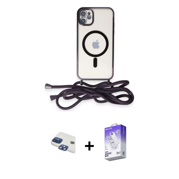 MARSİLYAN™- iPhone 11 Kılıf Eksen Özel Seri - Siyah Bilvis 5in1 3D Magic Cam Ekran Koruyucu + Pers Alüminyum Kamera Lens - LT
