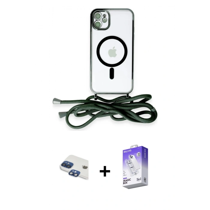 MARSİLYAN™- iPhone 11 Kılıf Eksen Özel Seri - Siyah Bilvis 5in1 3D Magic Cam Ekran Koruyucu + Pers Alüminyum Kamera Lens - LT