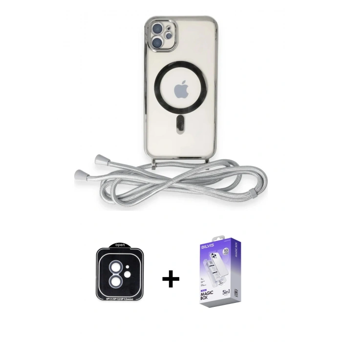 MARSİLYAN™- iPhone 11 Kılıf Eksen Özel Seri - Siyah Bilvis 5in1 3D Magic Cam Ekran Koruyucu + PVD Metal Kamera Lens - MI