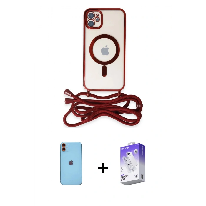 MARSİLYAN™- iPhone 11 Kılıf Eksen Özel Seri - Siyah Bilvis 5in1 3D Magic Cam Ekran Koruyucu + Neon Fosforlu Kamera Lens - TU