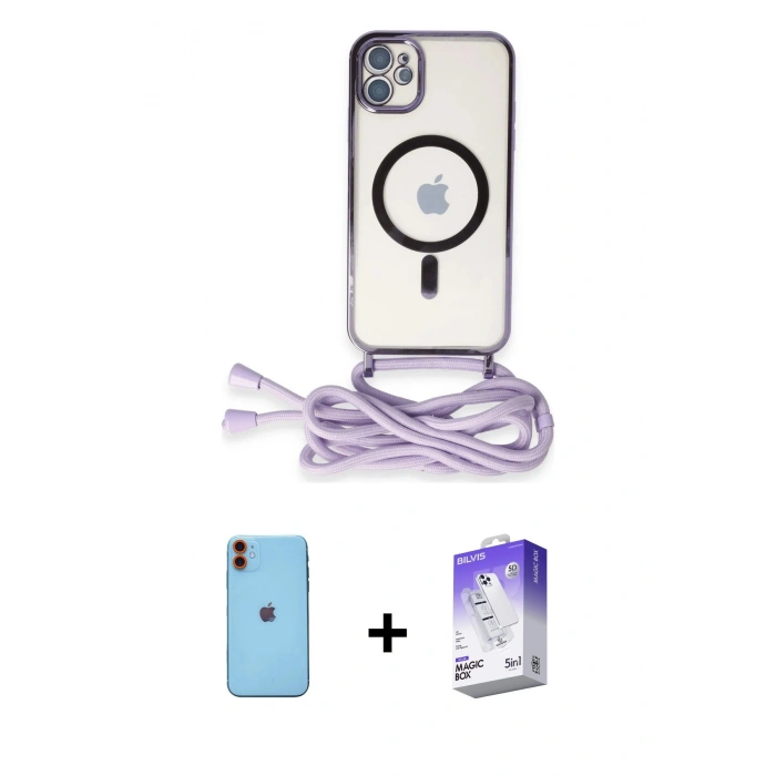 MARSİLYAN™- iPhone 11 Kılıf Eksen Özel Seri - Siyah Bilvis 5in1 3D Magic Cam Ekran Koruyucu + Neon Fosforlu Kamera Lens - TU