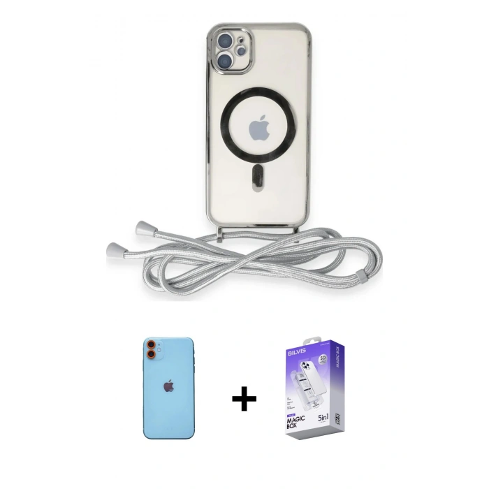 MARSİLYAN™- iPhone 11 Kılıf Eksen Özel Seri - Siyah Bilvis 5in1 3D Magic Cam Ekran Koruyucu + Neon Fosforlu Kamera Lens - TU
