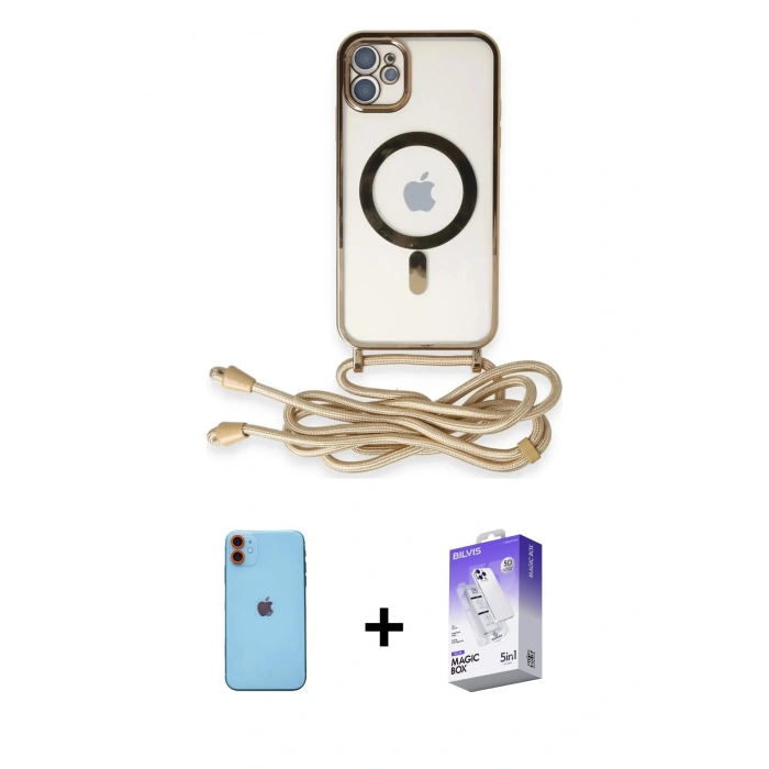 MARSİLYAN™- iPhone 11 Kılıf Eksen Özel Seri - Siyah Bilvis 5in1 3D Magic Cam Ekran Koruyucu + Neon Fosforlu Kamera Lens - TU