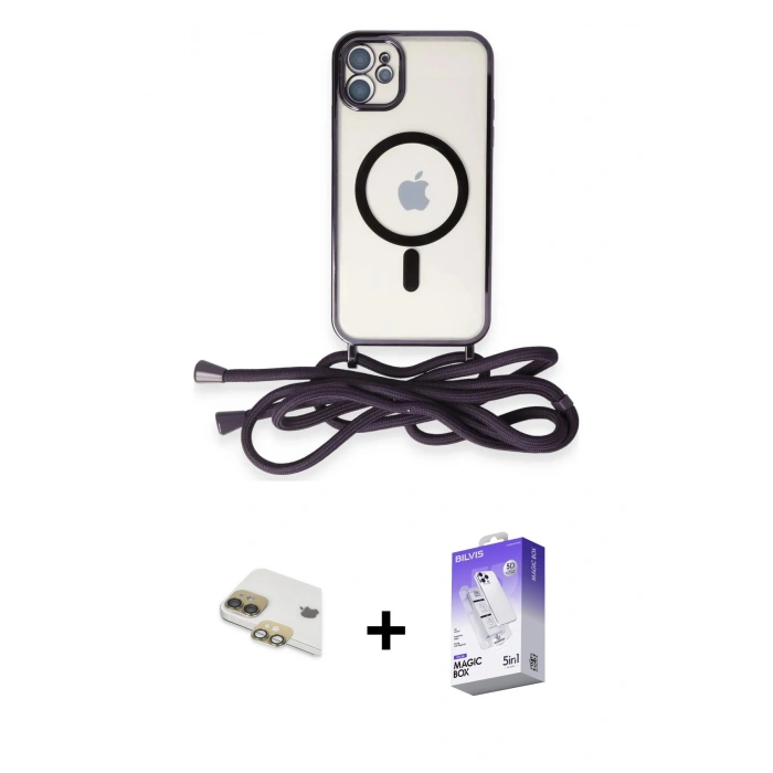 MARSİLYAN™- iPhone 11 Kılıf Eksen Özel Seri - Siyah Bilvis 5in1 3D Magic Cam Ekran Koruyucu + Pers Alüminyum Kamera Lens - GD