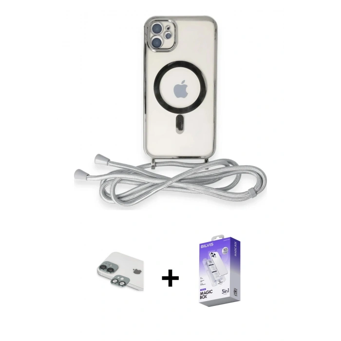 MARSİLYAN™- iPhone 11 Kılıf Eksen Özel Seri - Siyah Bilvis 5in1 3D Magic Cam Ekran Koruyucu + Pers Alüminyum Kamera Lens - YL