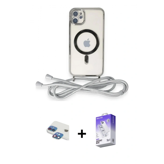 MARSİLYAN™- iPhone 11 Kılıf Eksen Özel Seri - Siyah Bilvis 5in1 3D Magic Cam Ekran Koruyucu + Pers Alüminyum Kamera Lens - GI