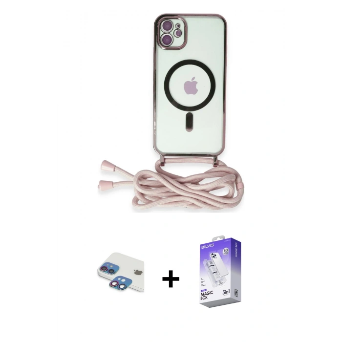 MARSİLYAN™- iPhone 11 Kılıf Eksen Özel Seri - Siyah Bilvis 5in1 3D Magic Cam Ekran Koruyucu + Pers Alüminyum Kamera Lens - GI