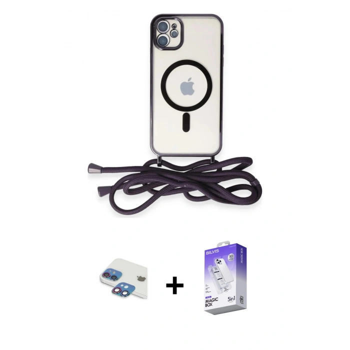 MARSİLYAN™- iPhone 11 Kılıf Eksen Özel Seri - Siyah Bilvis 5in1 3D Magic Cam Ekran Koruyucu + Pers Alüminyum Kamera Lens - GI