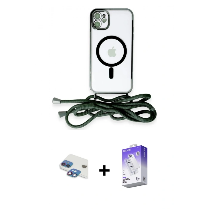 MARSİLYAN™- iPhone 11 Kılıf Eksen Özel Seri - Siyah Bilvis 5in1 3D Magic Cam Ekran Koruyucu + Pers Alüminyum Kamera Lens - GI