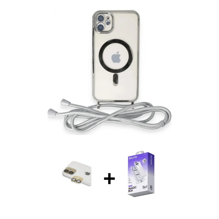MARSİLYAN™- iPhone 11 Kılıf Eksen Özel Seri - Siyah Bilvis 5in1 3D Magic Cam Ekran Koruyucu + Pers Alüminyum Kamera Lens - GD