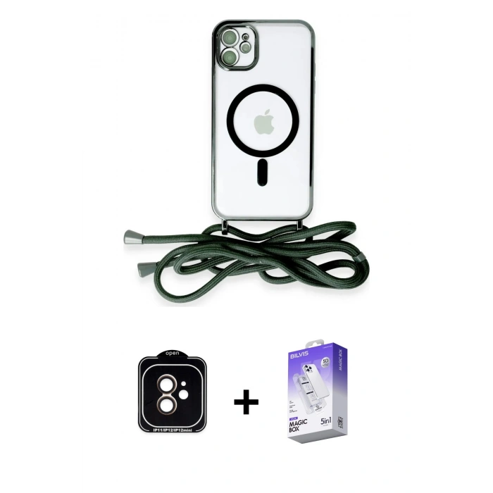 MARSİLYAN™- iPhone 11 Kılıf Eksen Özel Seri - Siyah Bilvis 5in1 3D Magic Cam Ekran Koruyucu + PVD Metal Kamera Lens - TU